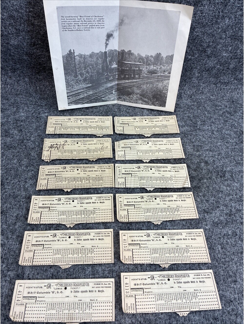 1906 Southern Railway Co Ticket Stub Lot Columbia SC Best Friend Charleston Vtg